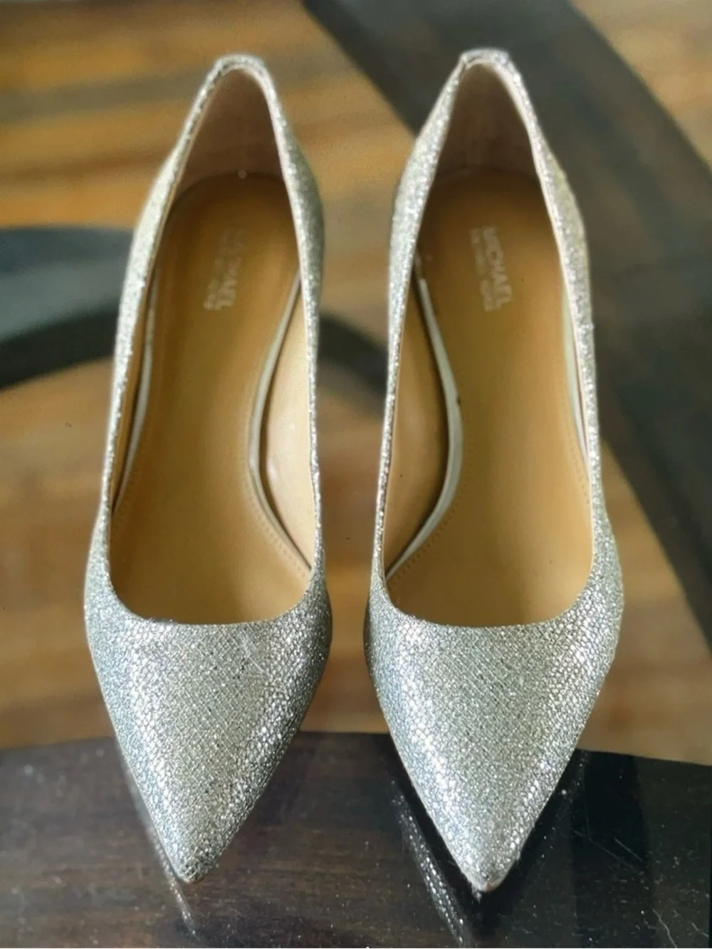 Michael Kors Gold Glitter Pointed-Toe Heels